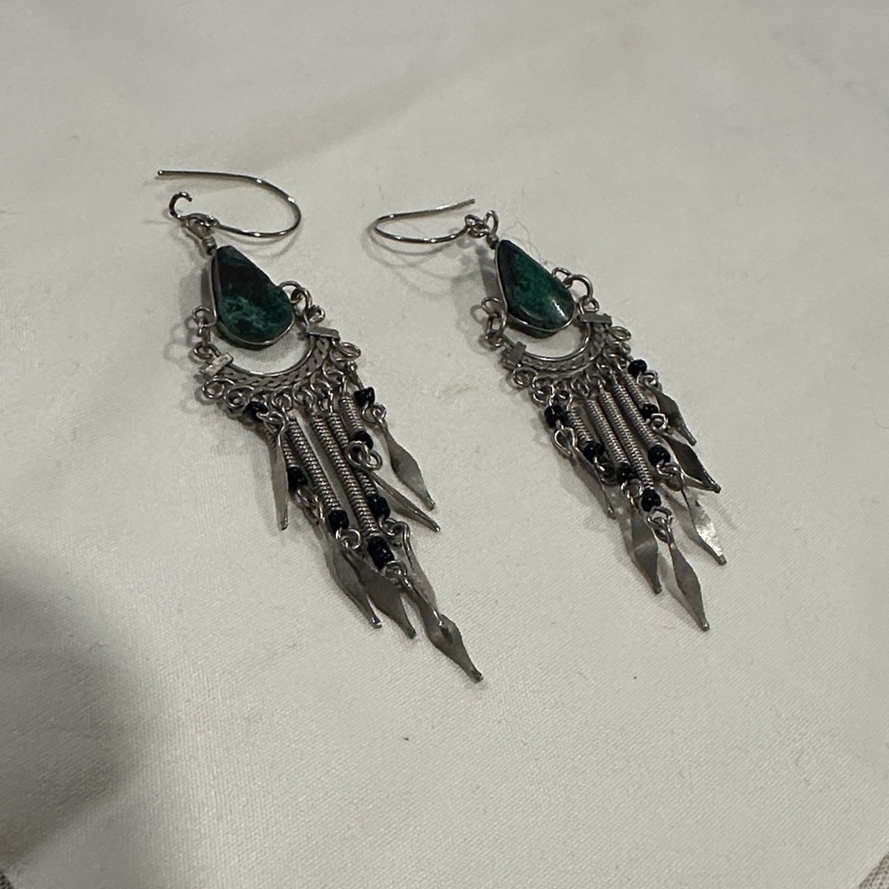 Elegant Silver and Green Dangle Earrings